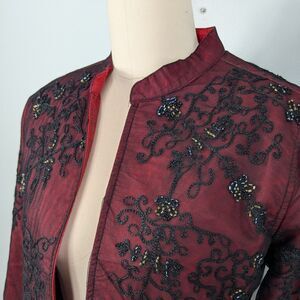 Choices Jacket Blazer L Red Black Mesh Bead Topper Floral Vintage Y2K Goth Glam